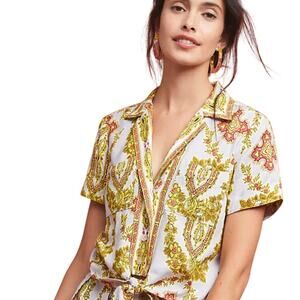 Anthropologie Maeve Echarpe Medallion Scarf Print Button Front Blouse Size 2